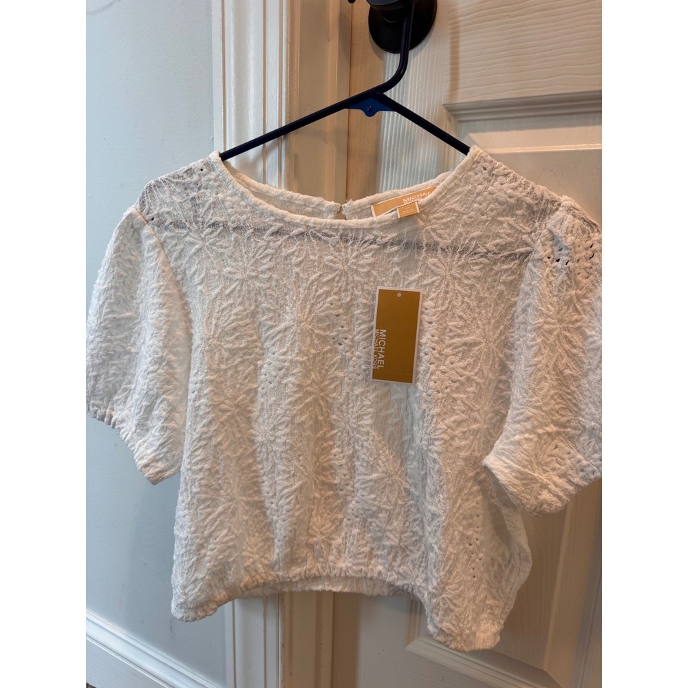 Michael Michael Kors White Textured Lace Blouse Top NWT M